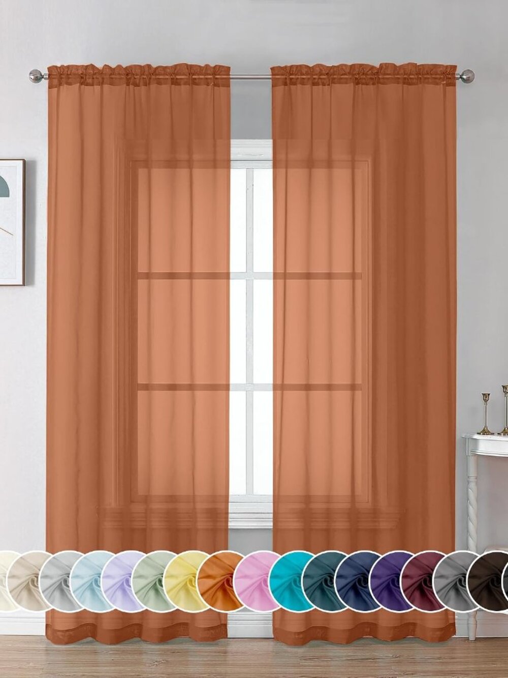 Burnt Orange Sheer Curtains 84 Inch Length 2 Panels
